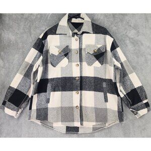 ANDTHEWHY Shirt Jacket Womens Medium Black White Plaid Button Up Flannel Coat